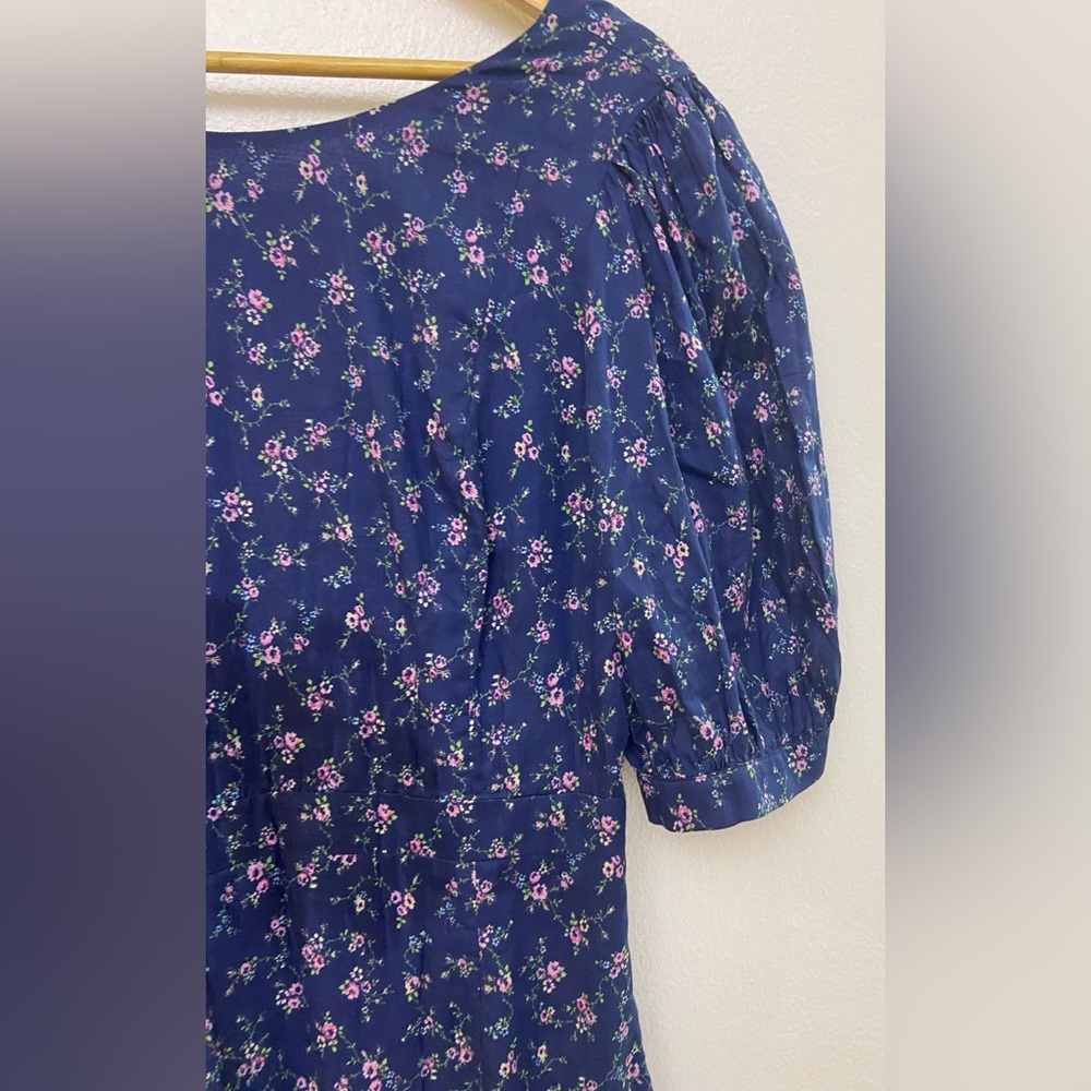 LoveShackFancy Eventide Blue Lena Floral 🌸 Cotton Mini Dress women’s Size L - Picture 9 of 16